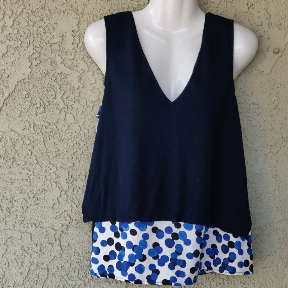 Deletta anthropologie polka dot trim tank blouse e